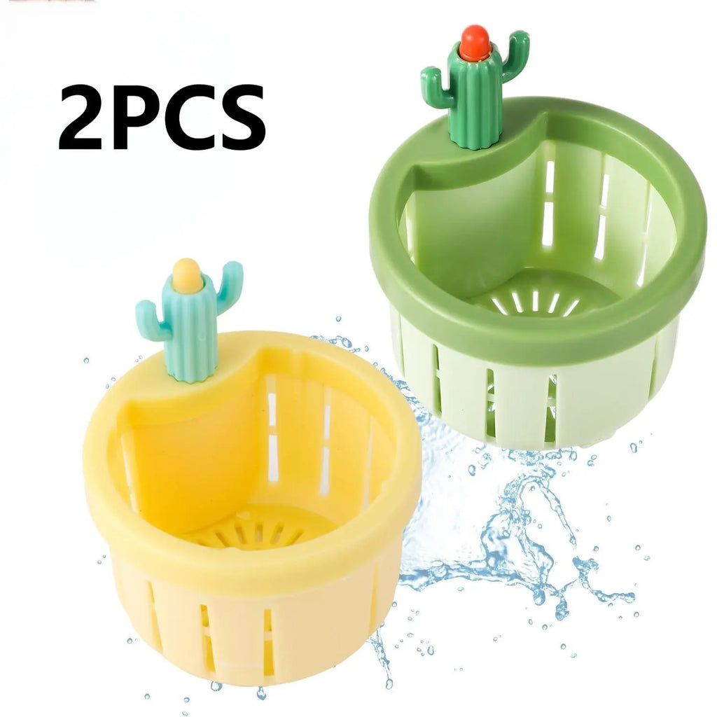 2pcs Cactus Sink Filter Basket, Versatile Kitchen Sink Strainer Cute Sink Filter Basket Kitchen Gadgets Press Automatic Dumping Basket for Home Use (Green & Yellow),campingessentials,campinggear