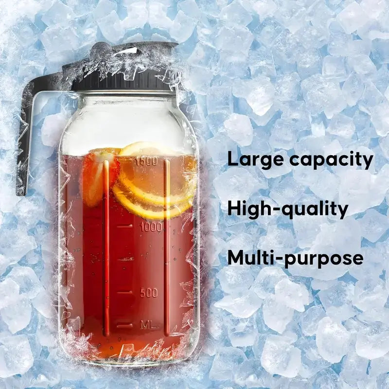 3PCS glass water kettle 64OZ, Mason jar water, lid spout, wide mouthed leak proof water kettle, cold water kettle, suitable for storing breast milk juice, water, milk, tea, iced coffee beverage set scale Tumbler with and Straws Fall Themed oak sip,su
