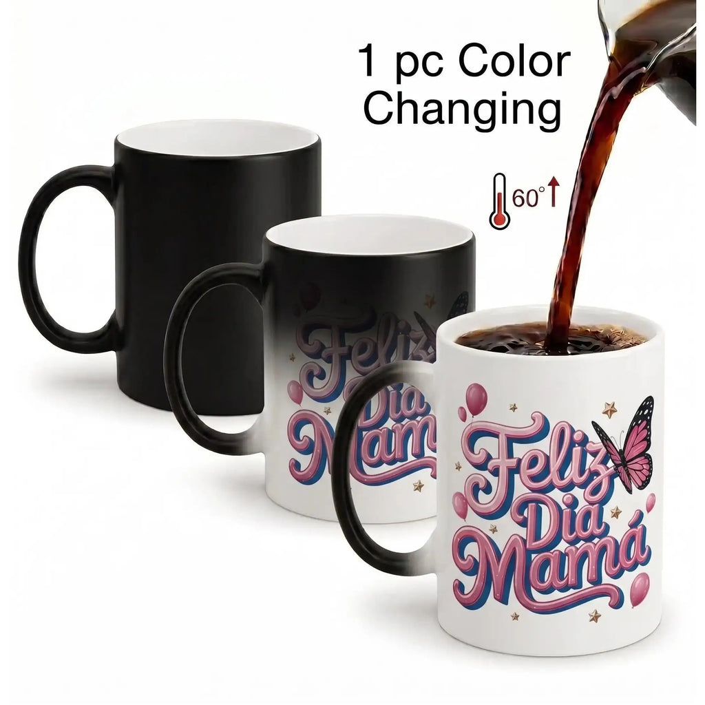 11oz Thermosensitive Ceramic Color Changing Mug, "Feliz Dia Papa" Printed Beverage Cup with Secret Heat Reveal Magic, Father's Day Dad Gifts from Son for Papá, Kitchenware Drinkware
