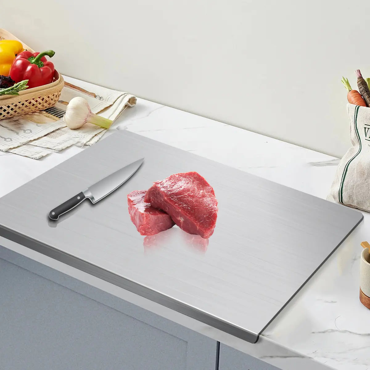 Premium Stainless Steel Cooking Cutting Board - Durable Chopping Board with Non-slip Rubber Base, Heavy Duty for Meat, Vegetables, Kitchen Gadgets, Christmas Gifts for Mothers, Family