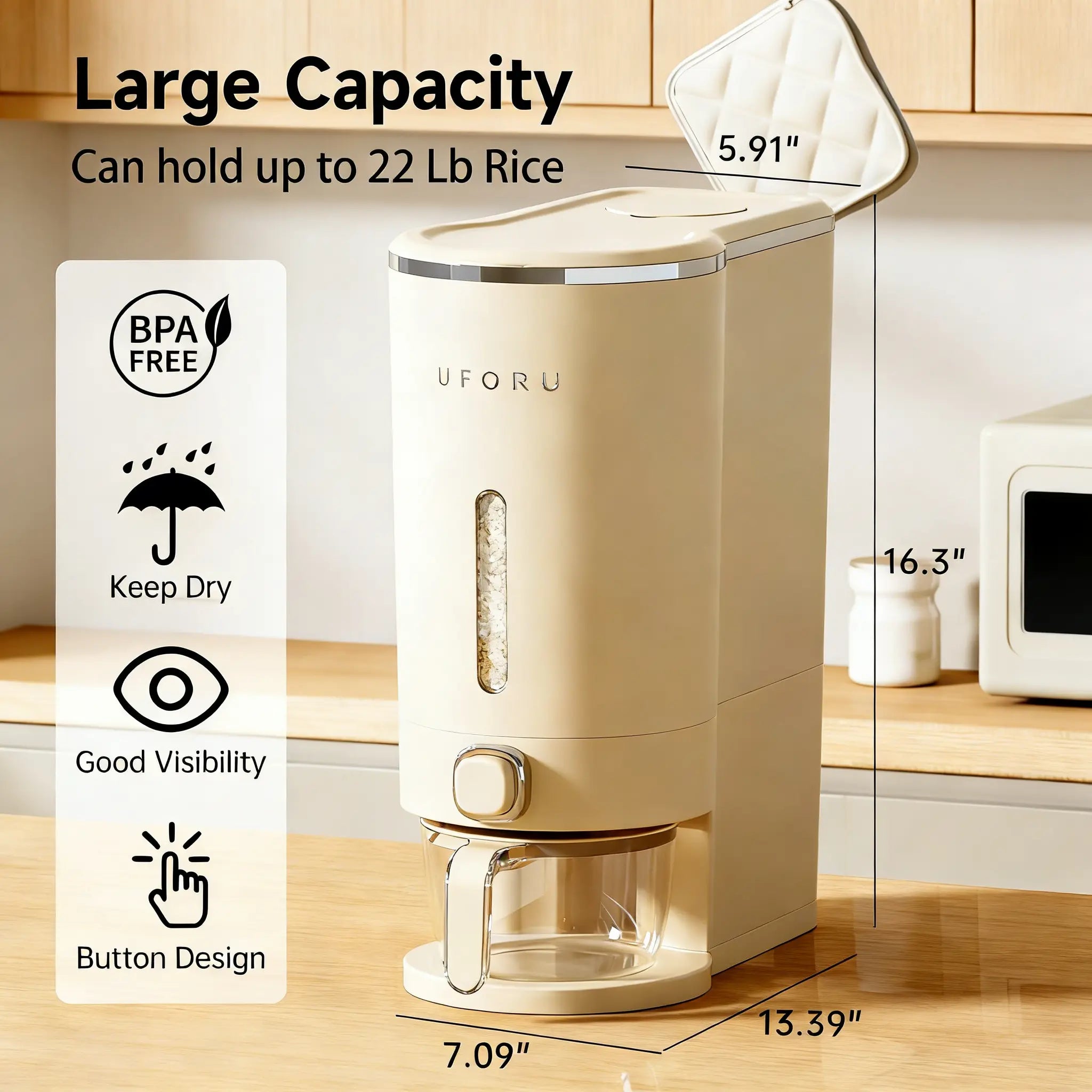 insect-proof airtight Rice Dispenser with Measuring Cups - Moisture-Resistant Plastic, Airtight Grain Storage Container for Soybeans, Corn & Cereals,pet food,cat food,dog food,suitable for kitchen and food storage room,dealsforyou#SummerWins