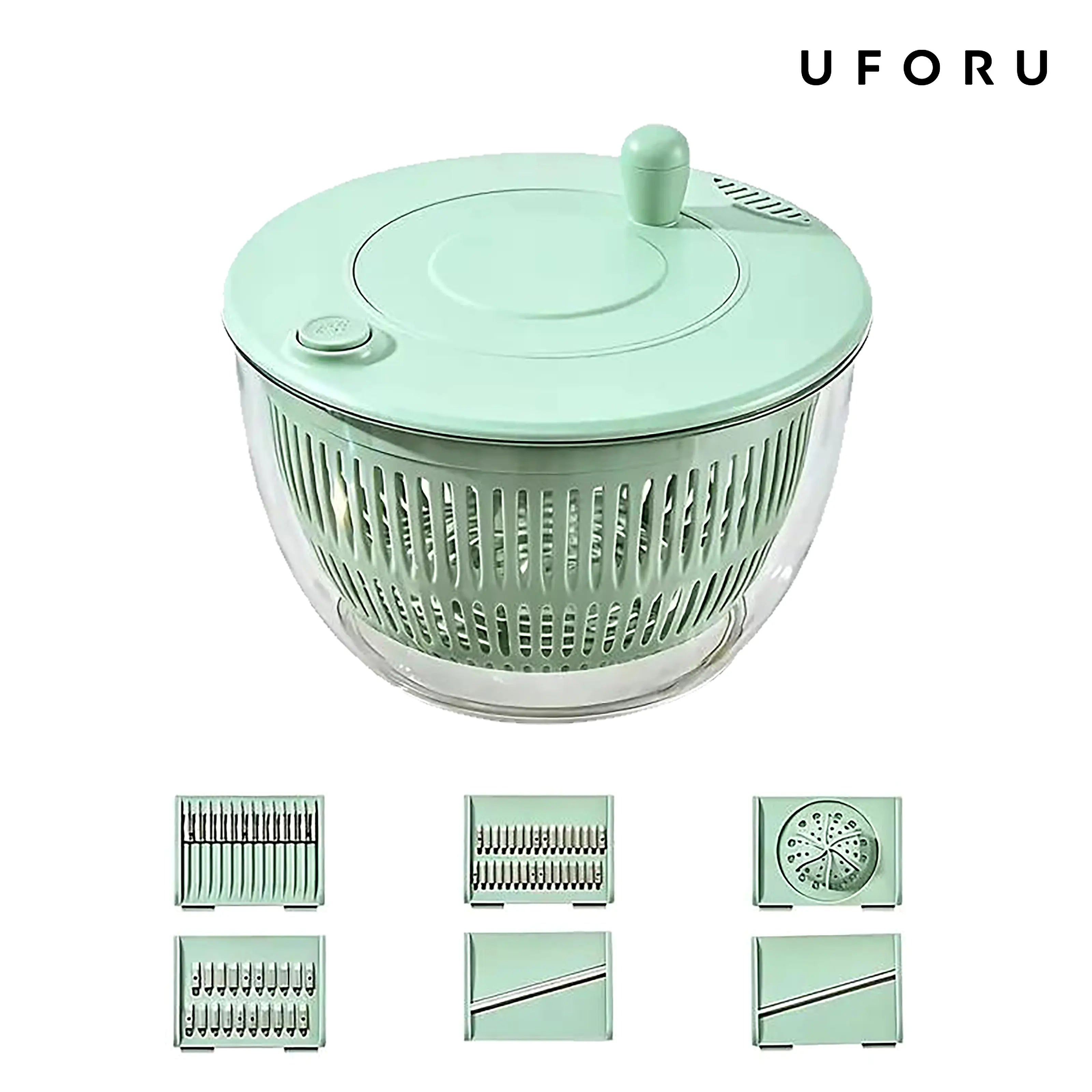Salad Spinner Large, 3 IN 1 Vegetable and Fruit Washing Bowl with Strainer, Lettuce Spinner with 5 Blades Slicer, Egg Yolk Strainer, Salad Bowl for Efficient Salad Preparation, 5.3 Qt Kitchen Gadgets Set