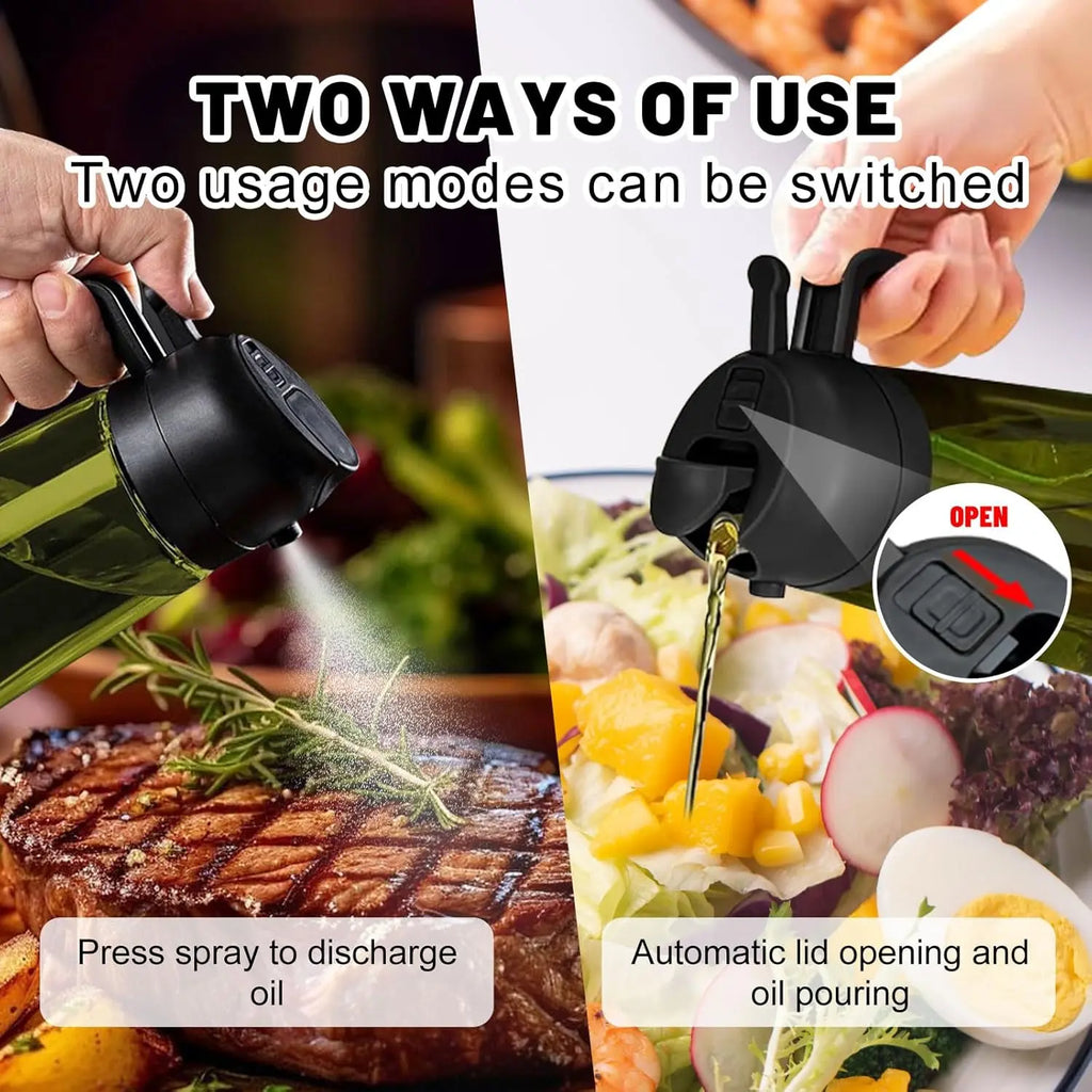 2 Count 2 in 1 Oil Sprayer for Cooking 16oz/470ml Light-Blocking Dark , Olive Oil Dispenser Bottle for Kitchen, Premium Dark Green Glass Oil Bottle, Food-Grade Oil Mister for Air Fryer, BBQ
